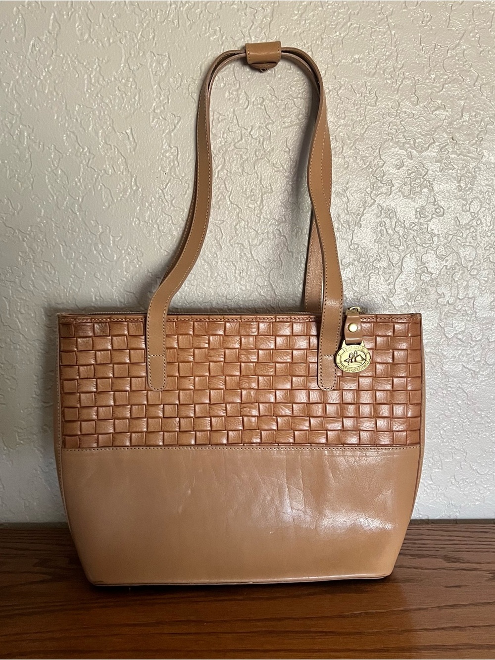 Vintage Brahmin Libby Bag – Camel Basketweave Collection – Style #37867CA